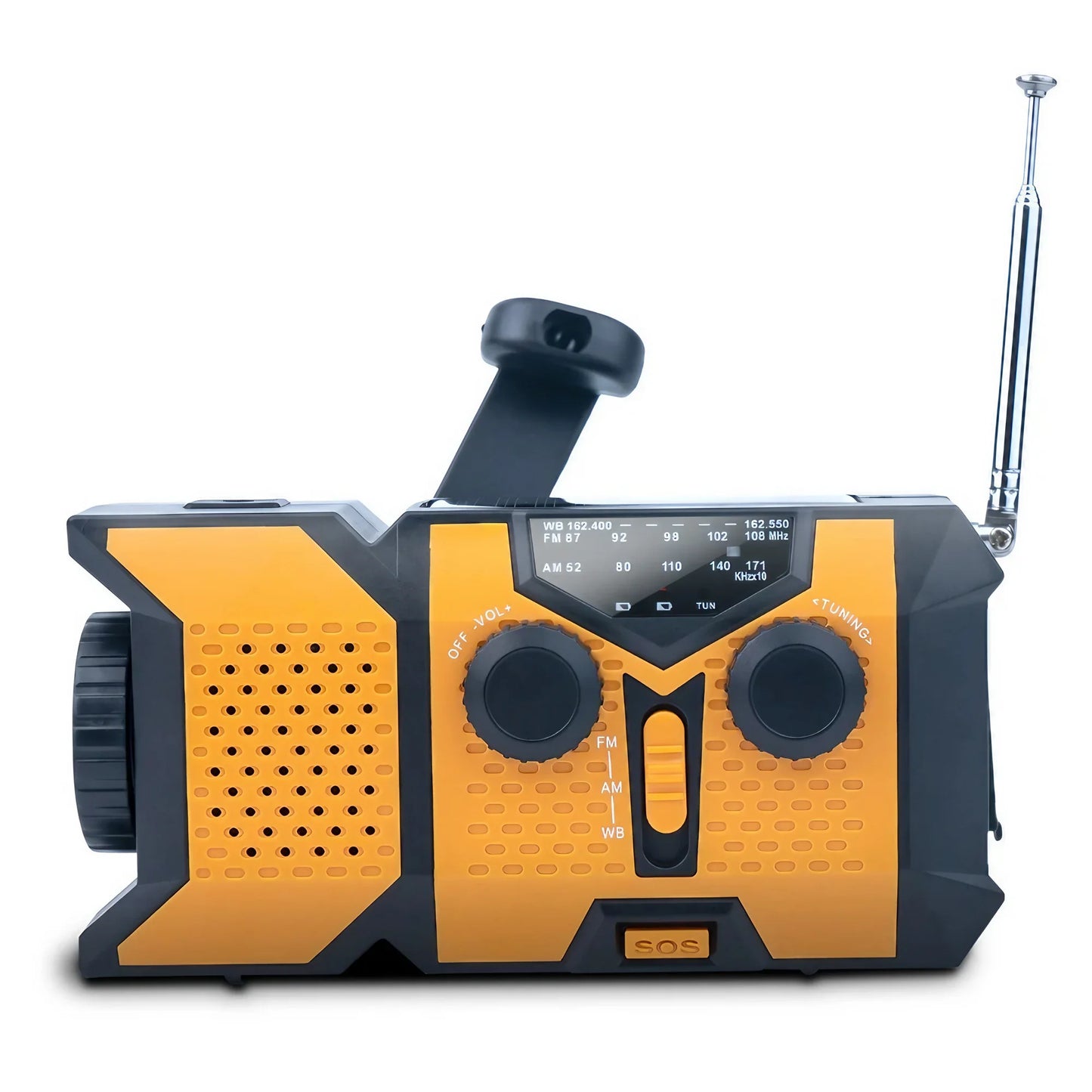 Radio d'urgence compacte solaire & dynamo avec SOS, LED et chargeur