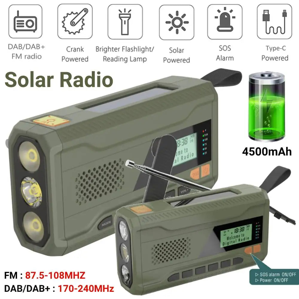 Radio d’urgence DAB/FM solaire & dynamo 4500mAh avec lampe LED