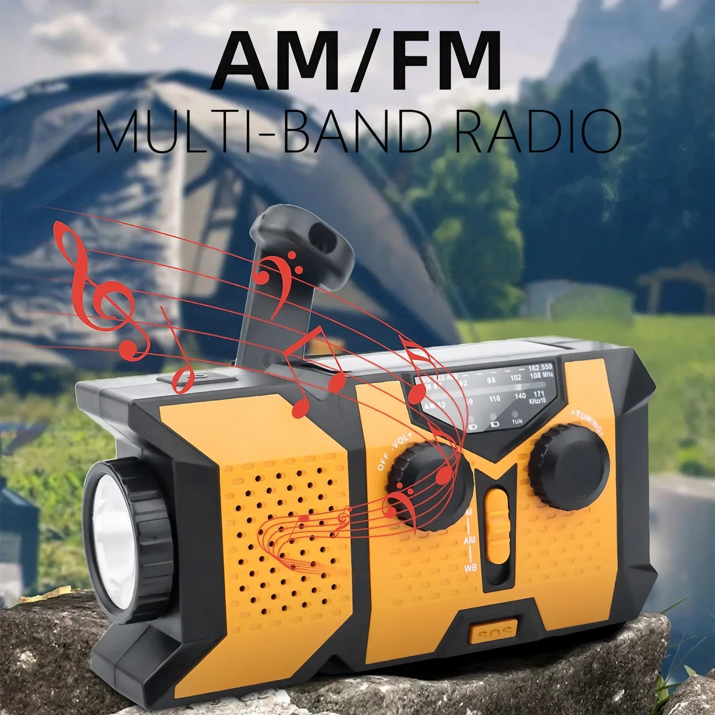 Radio d'urgence compacte solaire & dynamo avec SOS, LED et chargeur