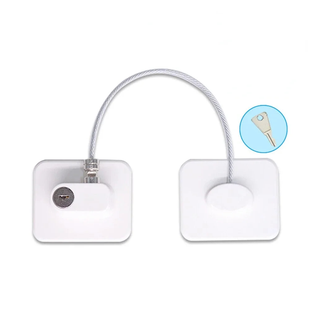 Verrou de sécurité bébé avec clé – Pour frigo, placards, fenêtres et tiroirs (câble 20 cm)