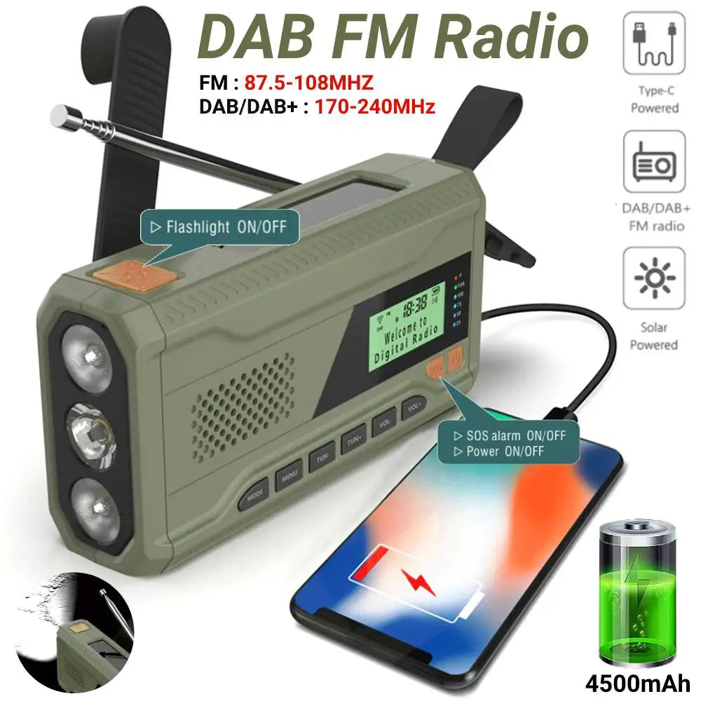 Radio d’urgence DAB/FM solaire & dynamo 4500mAh avec lampe LED