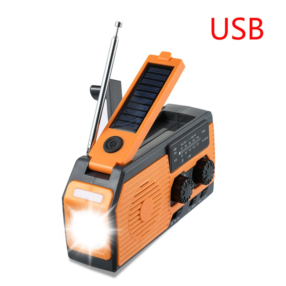 Radio solaire d'urgence 10000mAh avec SOS, lampe LED & USB Type-C