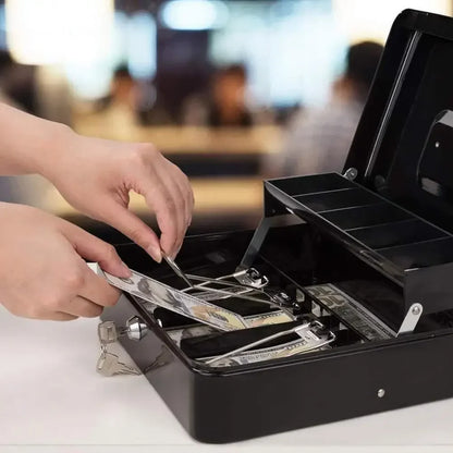 Boîte à Argent Sécurisée avec Serrure – Coffre Métallique Portable avec Plateau Compartimenté, Grande Capacité, 2 Clés Incluses
