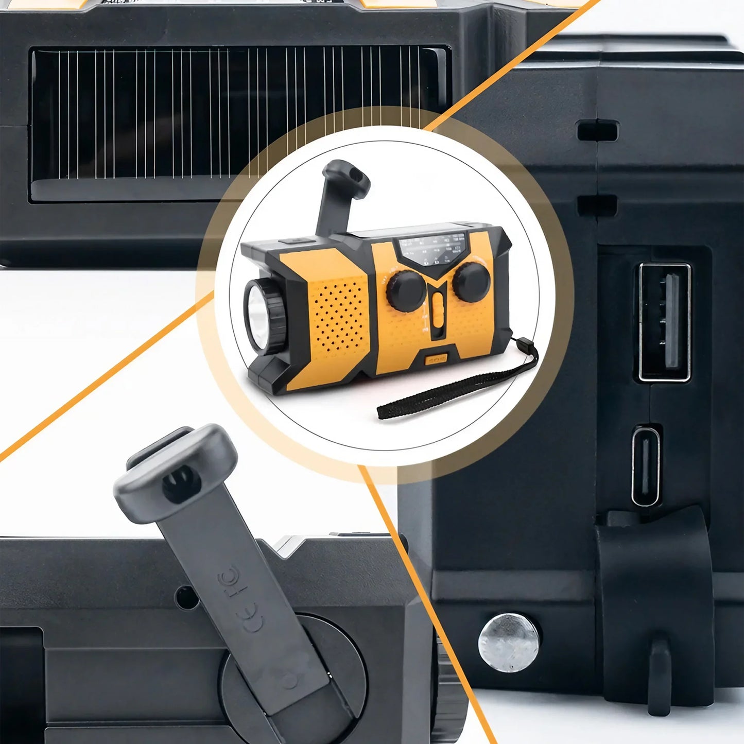 Radio d'urgence compacte solaire & dynamo avec SOS, LED et chargeur