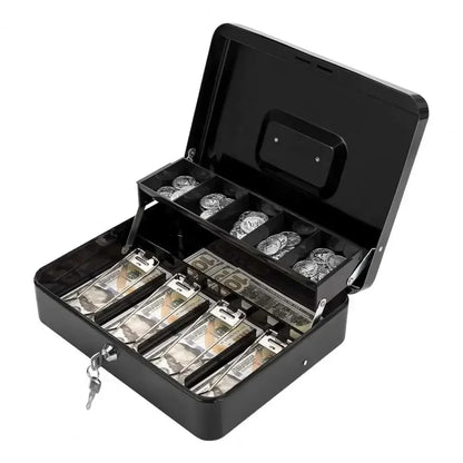 Boîte à Argent Sécurisée avec Serrure – Coffre Métallique Portable avec Plateau Compartimenté, Grande Capacité, 2 Clés Incluses