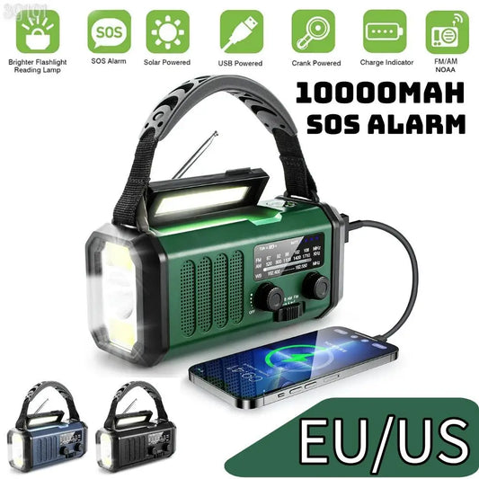Radio solaire d'urgence 10000mAh avec SOS, lampe LED & USB Type-C