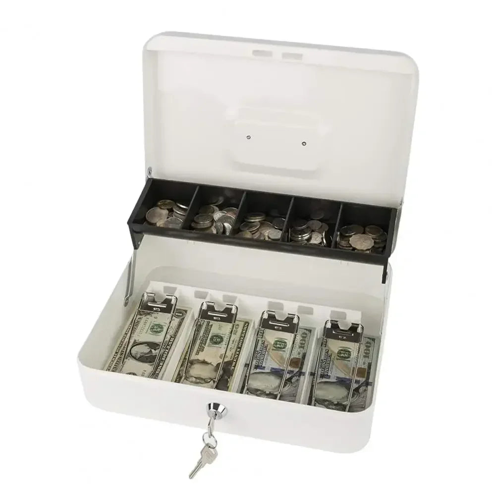 Boîte à Argent Sécurisée avec Serrure – Coffre Métallique Portable avec Plateau Compartimenté, Grande Capacité, 2 Clés Incluses