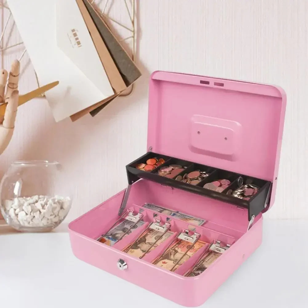 Boîte à Argent Sécurisée avec Serrure – Coffre Métallique Portable avec Plateau Compartimenté, Grande Capacité, 2 Clés Incluses