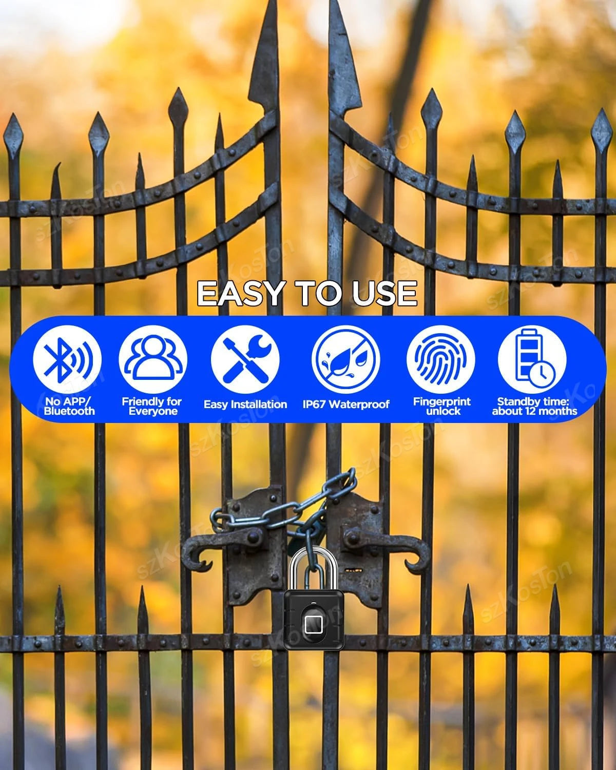 Cadenas Biométrique Étanche IP67 – Cadenas à Empreinte Digitale Sans Clé, Sécurité Anti-Vol pour Casier, Valise, Porte, Vélo