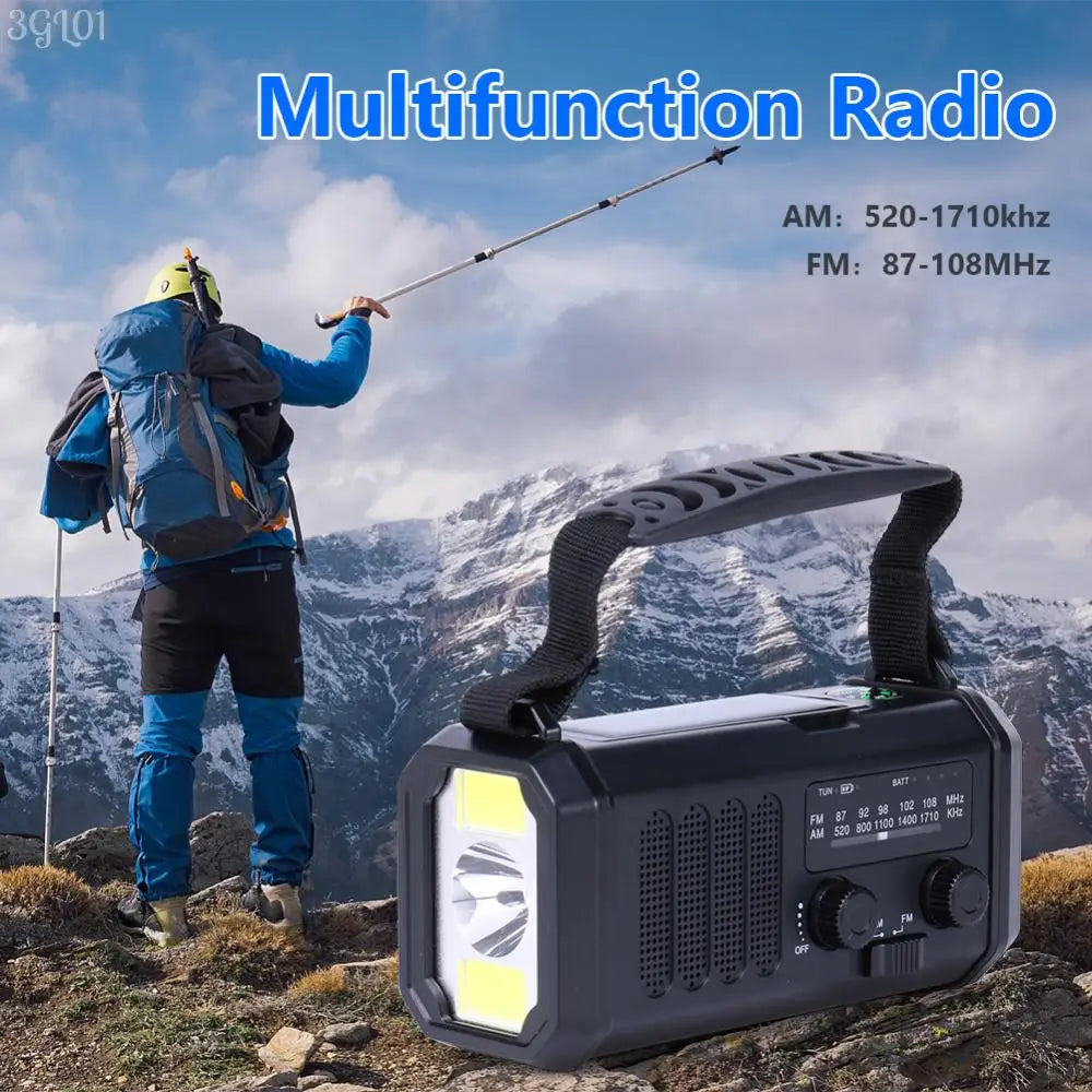 Radio solaire d'urgence 10000mAh avec SOS, lampe LED & USB Type-C