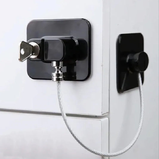 Verrou de sécurité bébé avec clé – Pour frigo, placards, fenêtres et tiroirs (câble 20 cm)