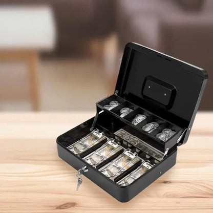 Boîte à Argent Sécurisée avec Serrure – Coffre Métallique Portable avec Plateau Compartimenté, Grande Capacité, 2 Clés Incluses