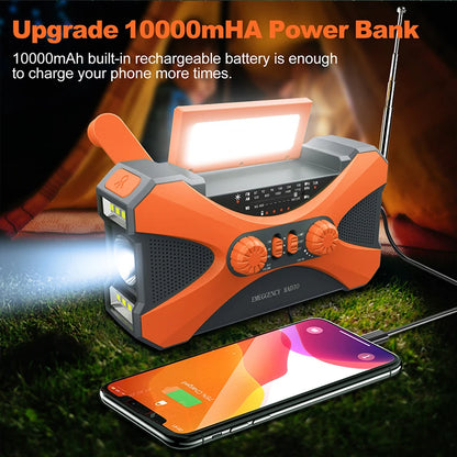 Radio solaire d’urgence 10000mAh SOS, lampe torche & chargeur USB